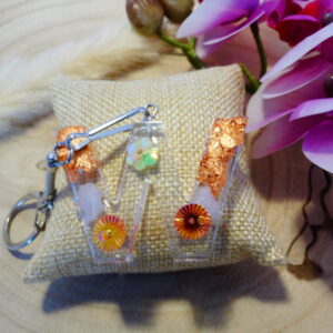 PORTE CLEF LETTRE W EN RESINE FEUILLE CUIVRE ET PIERRES NATURELLES