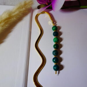 MARQUE PAGE EN AZURITE MALACHITE SUR LAITON DORE OR FIN 24K