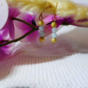 BOUCLE D&rsquo;OREILLES EN AIGUE MARINE ET BOIS