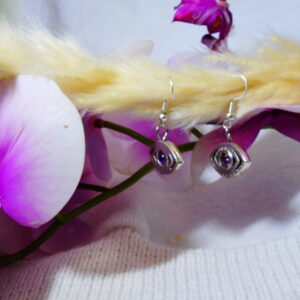 BOUCLE D&rsquo;OREILLE OEIL AVEC AMETHYSTE SUR CROCHET ARGENT 925