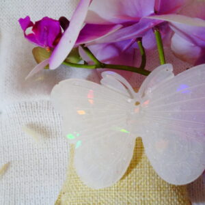 PORTE CLEF PAPILLON HOLOGRAPHIQUE BLANC EN RESINE
