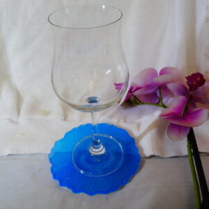 DESSOUS DE VERRE EN RESINE BLEU PAILLETTE