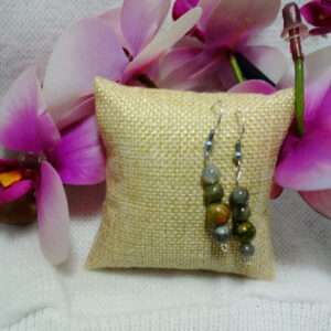 BOUCLES D&rsquo;OREILLES EN LABRADORITE ET UNAKITE