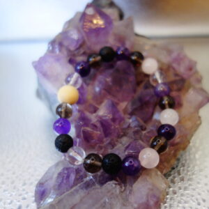MELANGE DE PIERRE DE LAVE CRISTAL DE ROCHE AMETHYSTE QUARTZ FUME