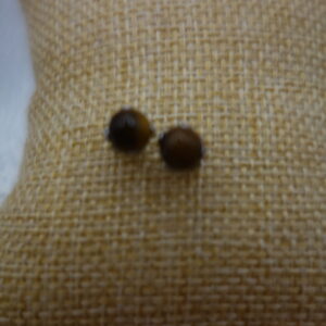 BOUCLES D&rsquo;OREILLES EN PUCE RONDE OEIL DE TIGRE