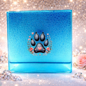Dessous de verre en résine carré patte de chat bleue