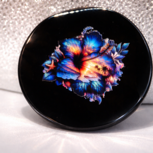 Dessous de verre noir en résine avec fleur tropicale