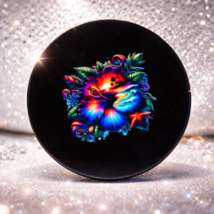Dessous de verre en résine noir avec sa fleur tropicale