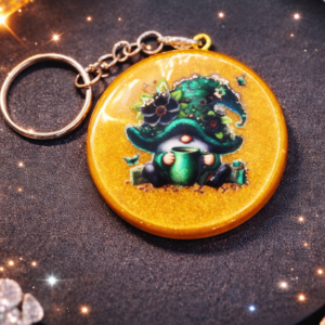 Porte – clefs rond motif elfe en résine