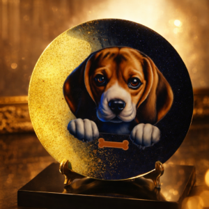 Dessous de verre noir en résine beagle
