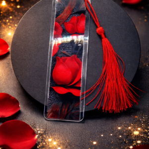 Marque page rose rouge pompon rouge