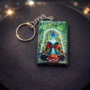 Porte-clefs rectangle vert motif bouddha